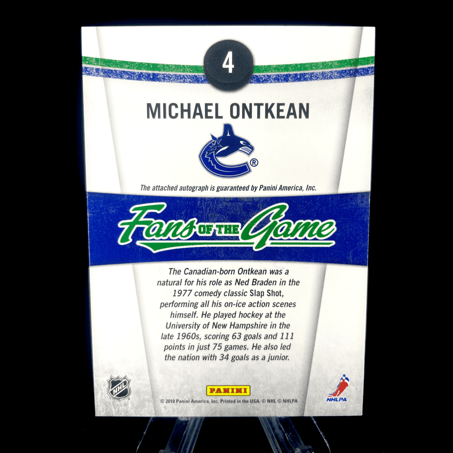 Michael Ontkean 2010-11 Donruss Fans of the Game Auto Neal Braden from Slap Shot