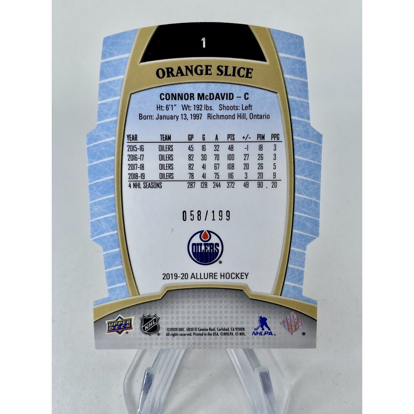 Connor McDavid 2019-20 Upper Deck Allure #1 Orange Slice 058/199