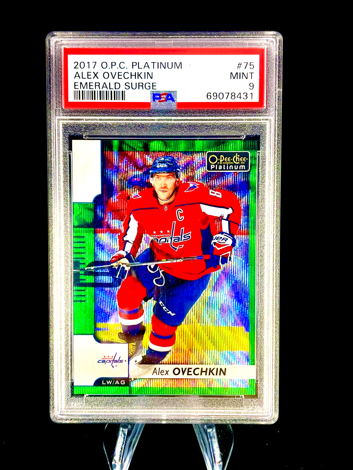 Alex Ovechkin 2017-18 O-Pee-Chee Platinum Emerald Surge 08/10 Jersey Number 1/1