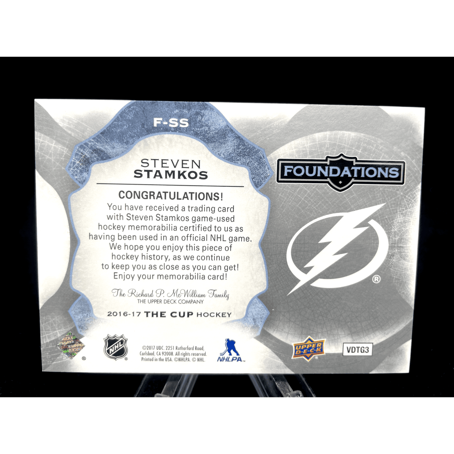 Steven Stamkos 2016-17 Upper Deck The Cup Foundations Quad Jersey /25