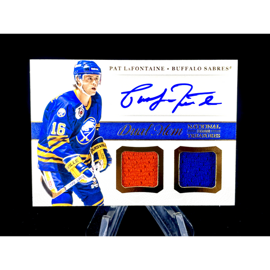 Pat Lafontaine 2013-14 Panini National Treasures Dual Mem Jersey Auto Sabres