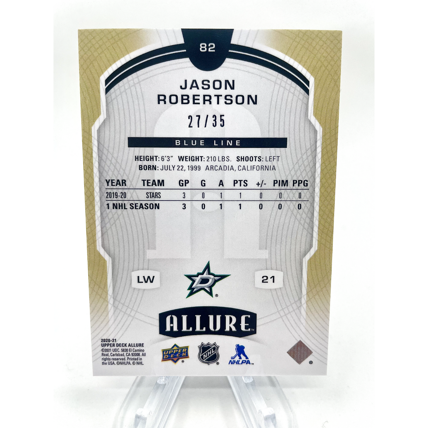 Jason Robertson 2020-21 Upper Deck SP Game Used SPGU Authentic Rookies Patch /65