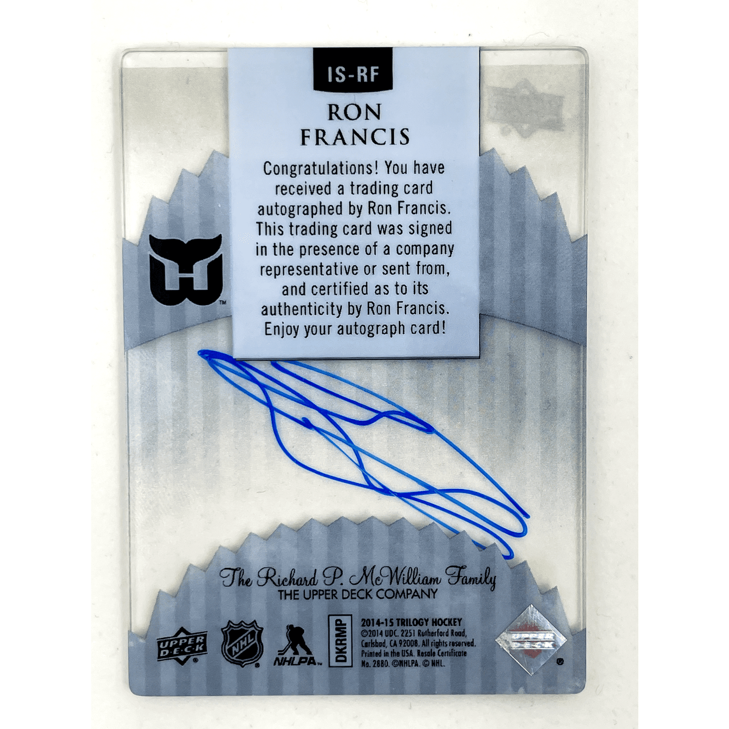 Ron Francis 2014-15 Upper Deck Trilogy Ice Scripts Auto Hartford Whalers