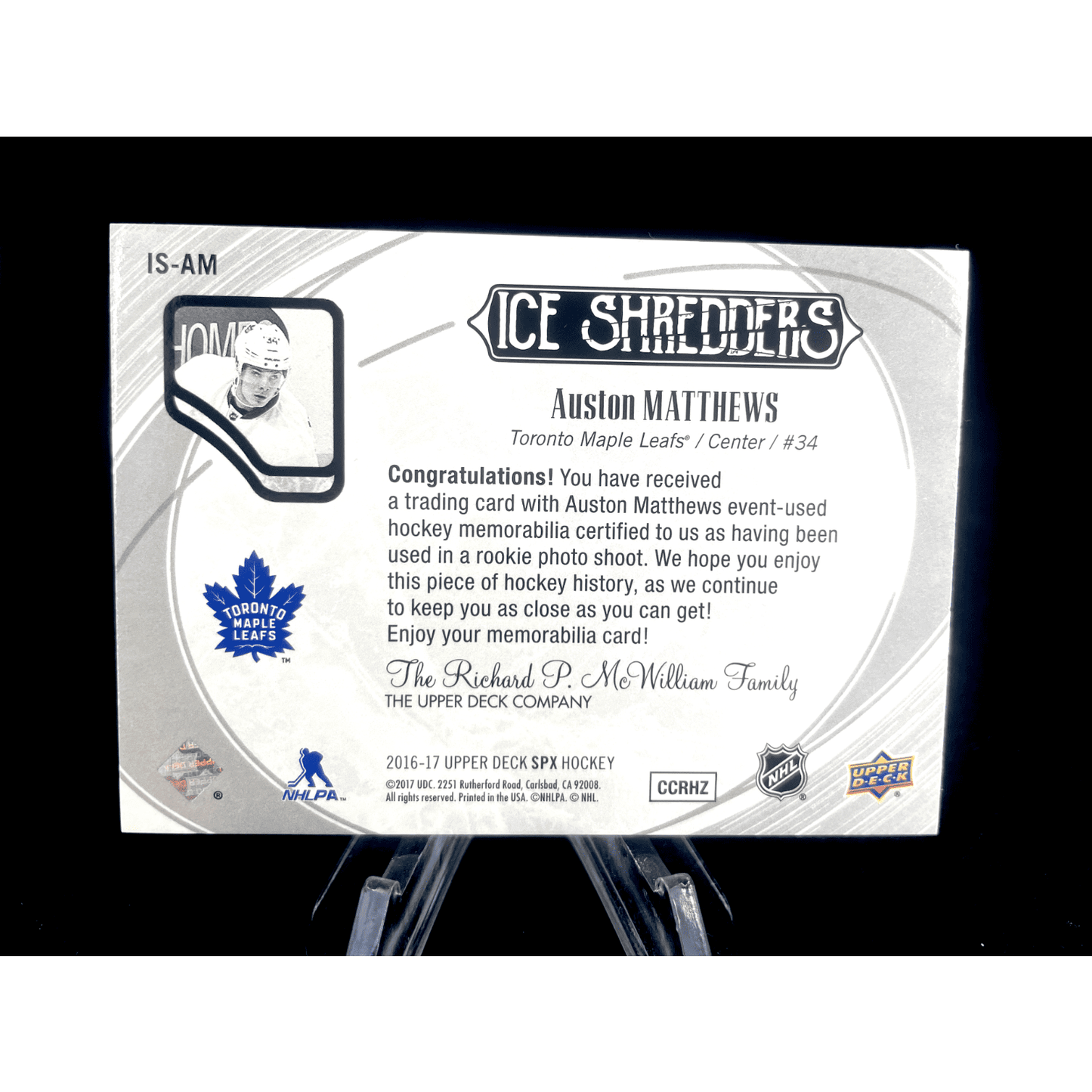 Auston Matthews 2016-17 Upper Deck SPx Ice Shredders Rookie Jersey RC