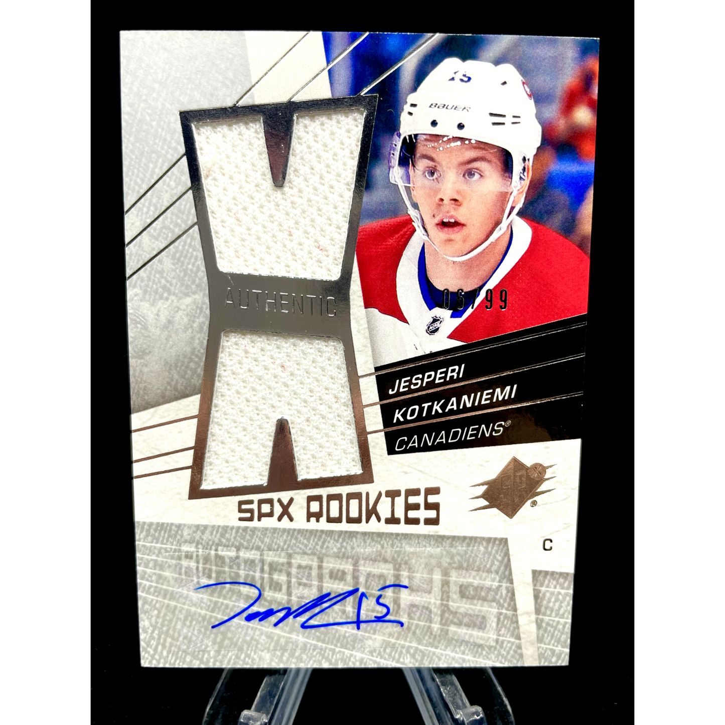 Jesperi Kotkaniemi 2018-19 Upper Deck SPx Rookie Jersey Auto /99