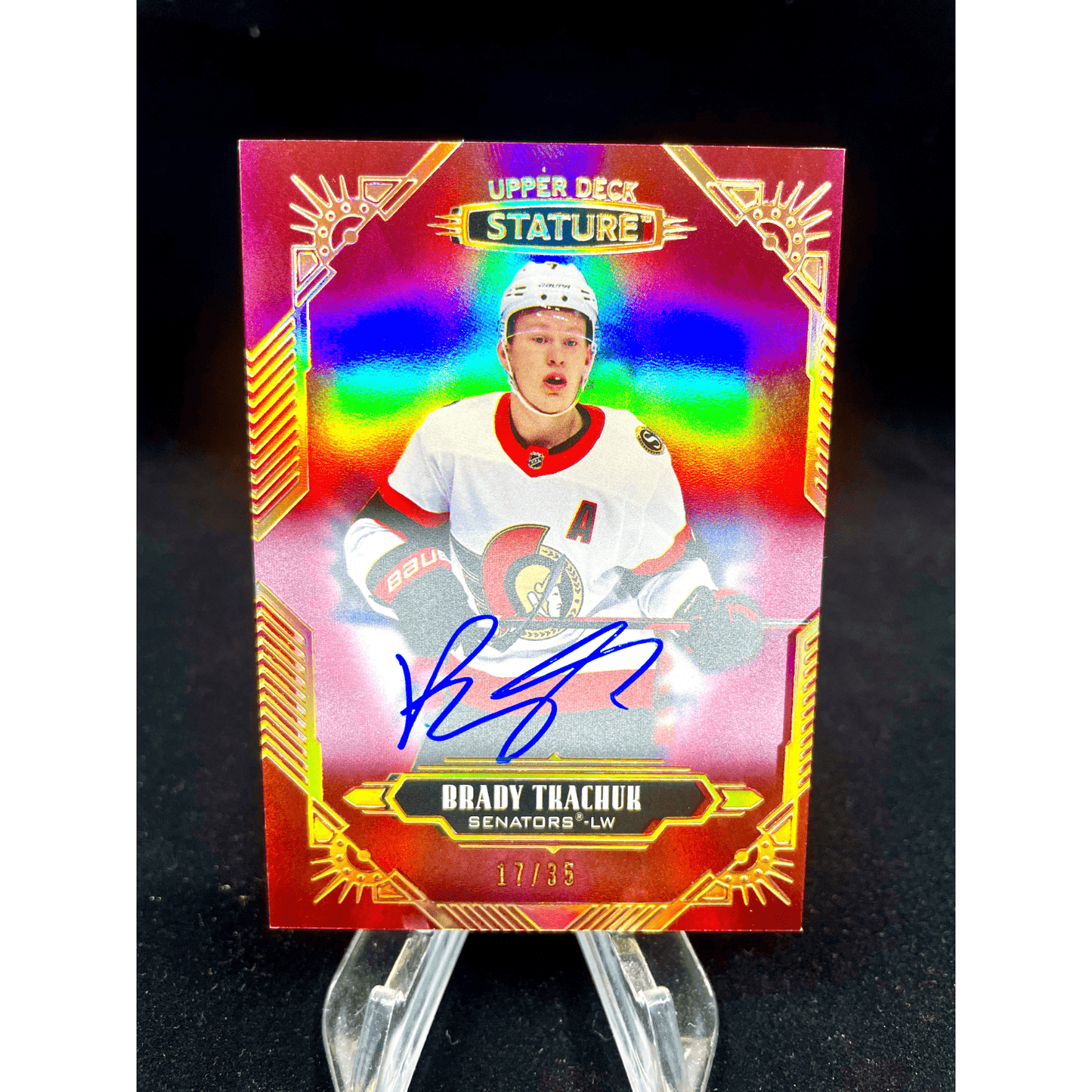 Brady Tkachuk 2020-21 Upper Deck Stature Red Auto /35