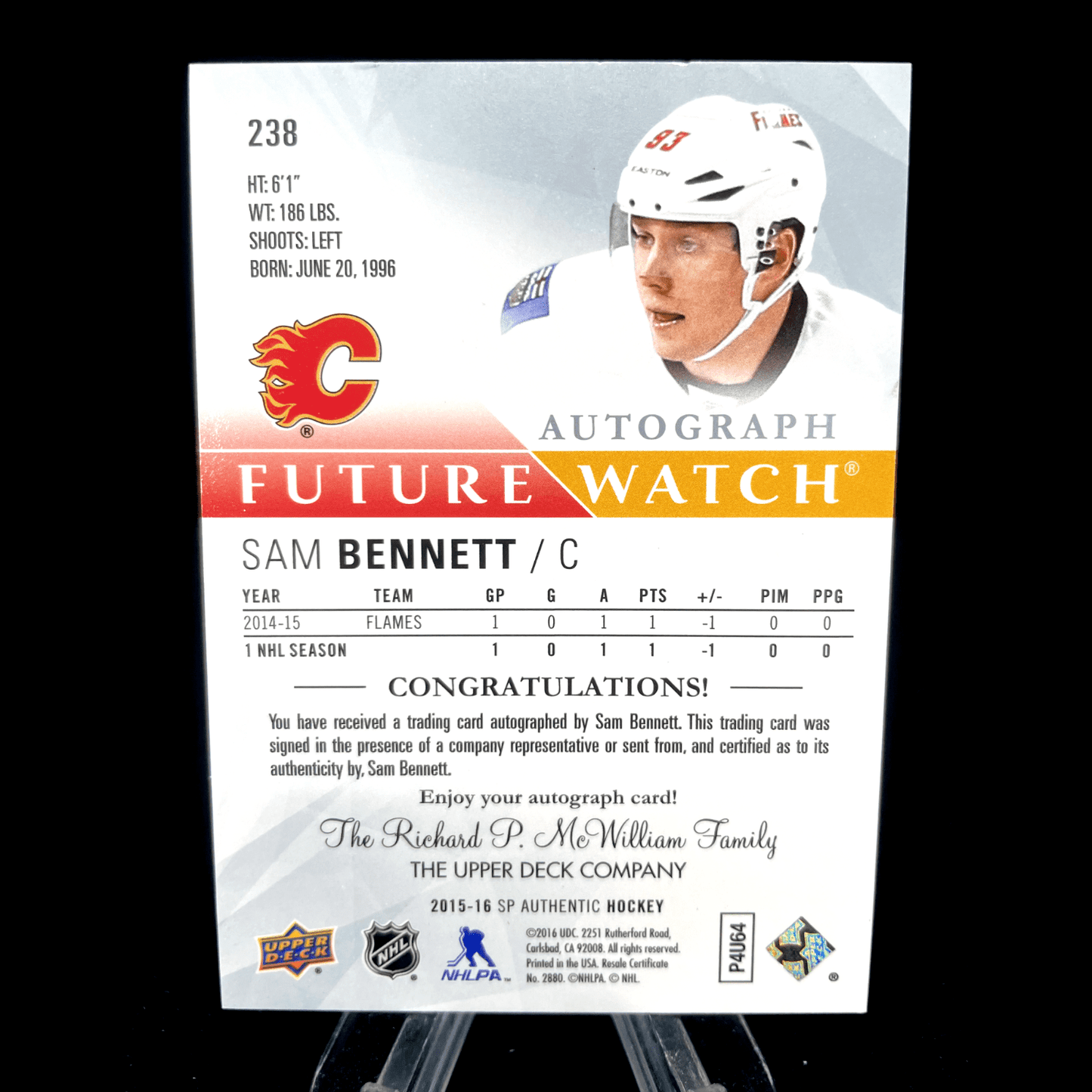 Sam Bennett 2015-16 Upper Deck SP Authentic Future Watch Rookie Auto /999