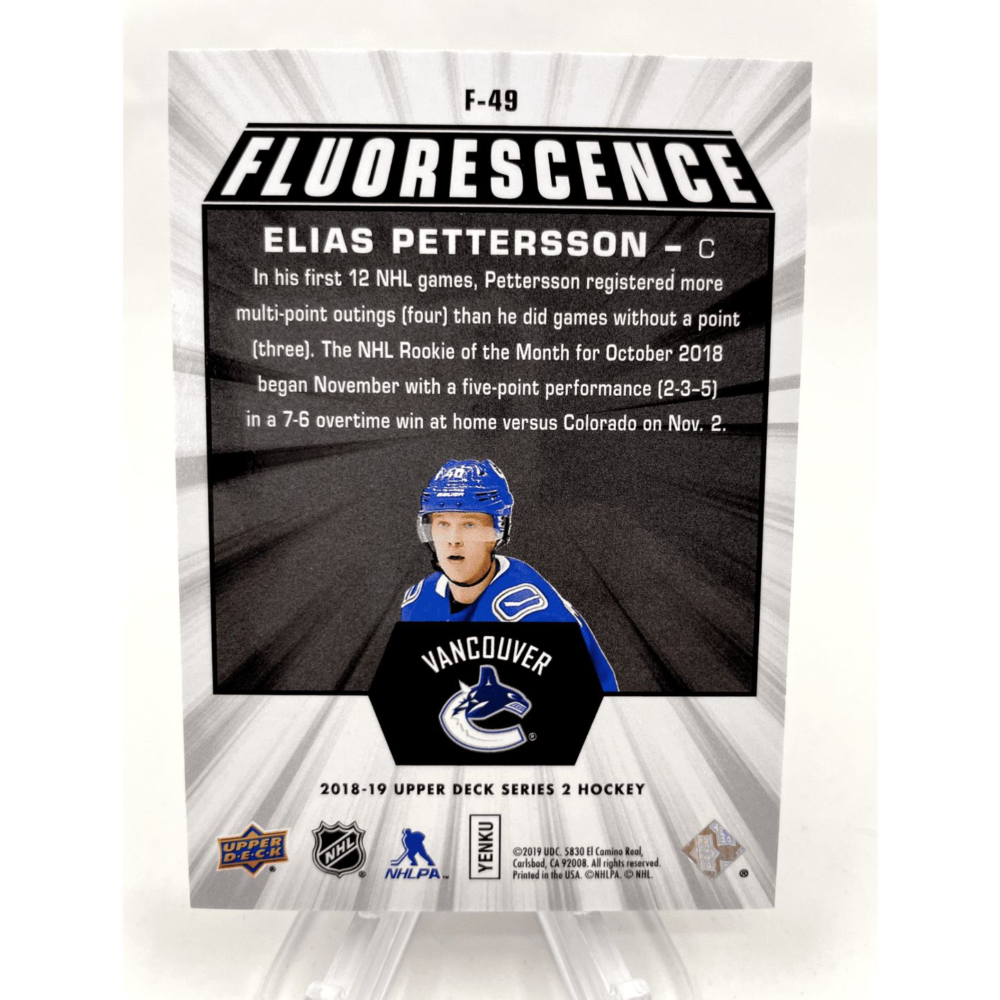 Elias Pettersson 2018-19 Upper Deck Fluorescence Rookie 043/150