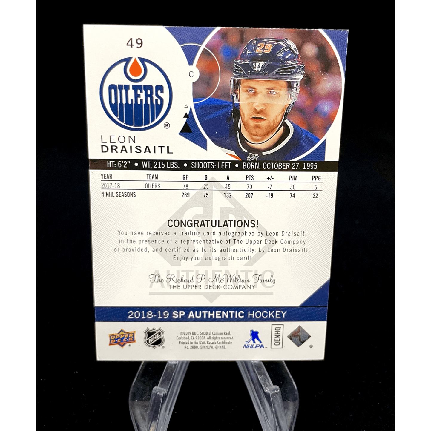 Leon Draisaitl 2018-19 SP Authentic Limited Gold Auto Hard Signed Autograph