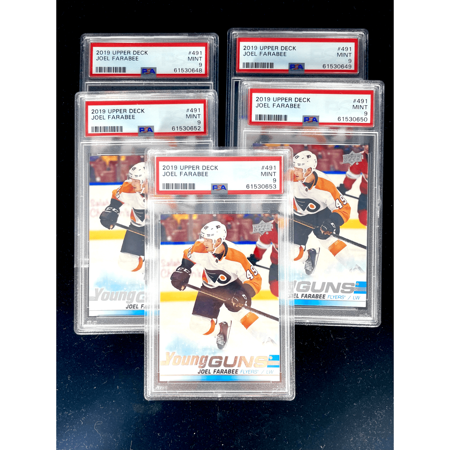 LOT OF 5 Joel Farabee 2019-20 Upper Deck Young Guns Rookie Graded PSA 9