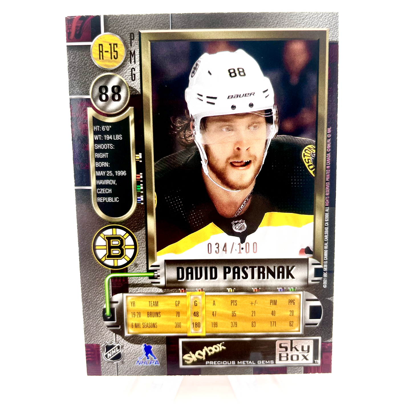 David Pastrnak 2020-21 Skybox Metal Universe Retro Precious Metal Gems Red /100