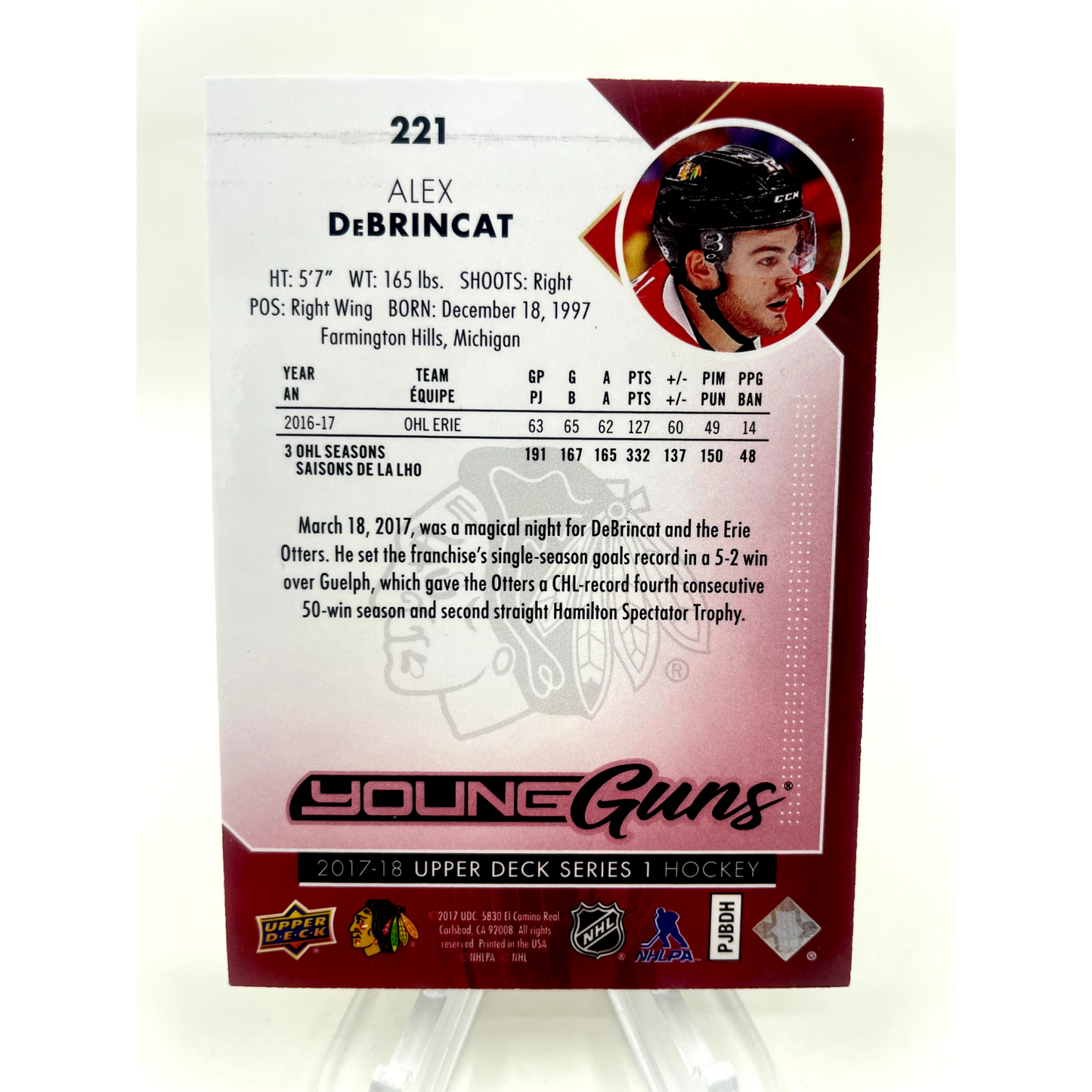 Alex Debrincat 2017-18 Upper Deck Young Guns Exclusives Rookie 064/100