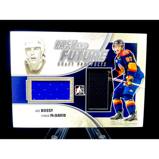 Connor McDavid Mike Bossy 2013-14 ITG Heroes and Prospects Pre Rookie Jersey SP