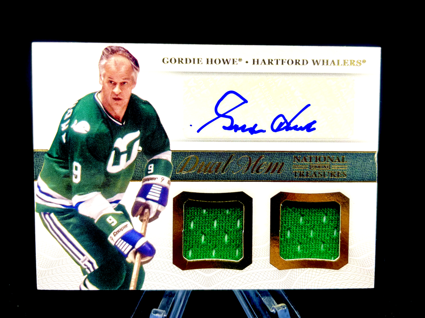 Gordie Howe 2013-14 Panini National Treasures Dual Game Used Jersey Auto Whalers