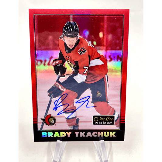 Brady Tkachuk 2020-21 OPC O-Pee-Chee Platinum Retro Red Rainbow Auto