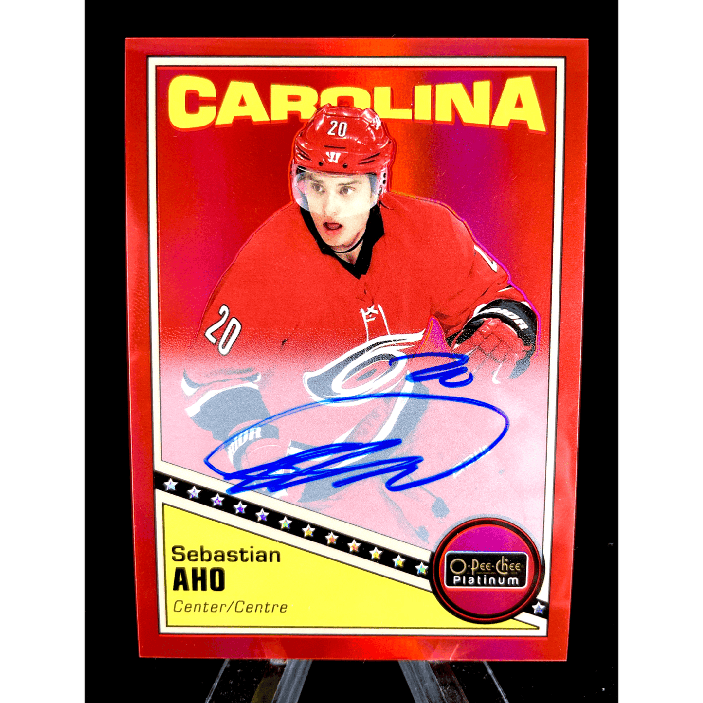 Sebastian Aho OPC O-Pee-Chee Platinum 2019-20 Retro Red Rainbow Hard Signed Auto