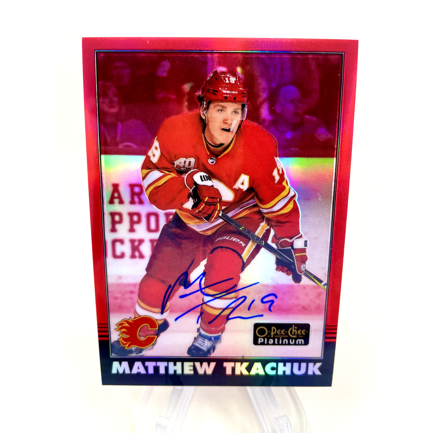 Matthew Tkachuk 2020-21 OPC O-Pee-Chee Platinum Red Retro Rainbow Auto