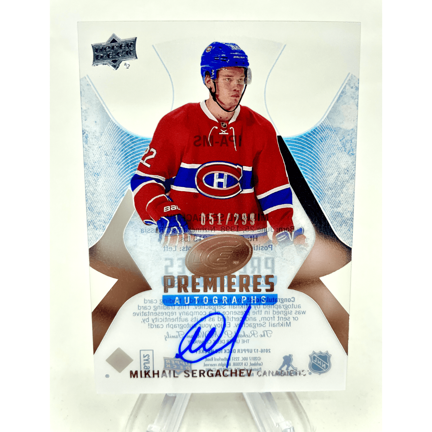 Mikhail Sergachev 2016-17 Upper Deck Ice Premieres Rookie Auto /299