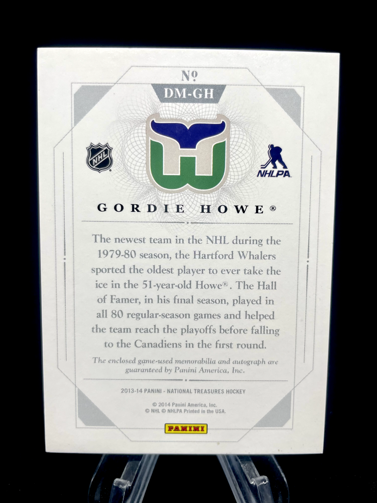 Gordie Howe 2013-14 Panini National Treasures Dual Game Used Jersey Auto Whalers