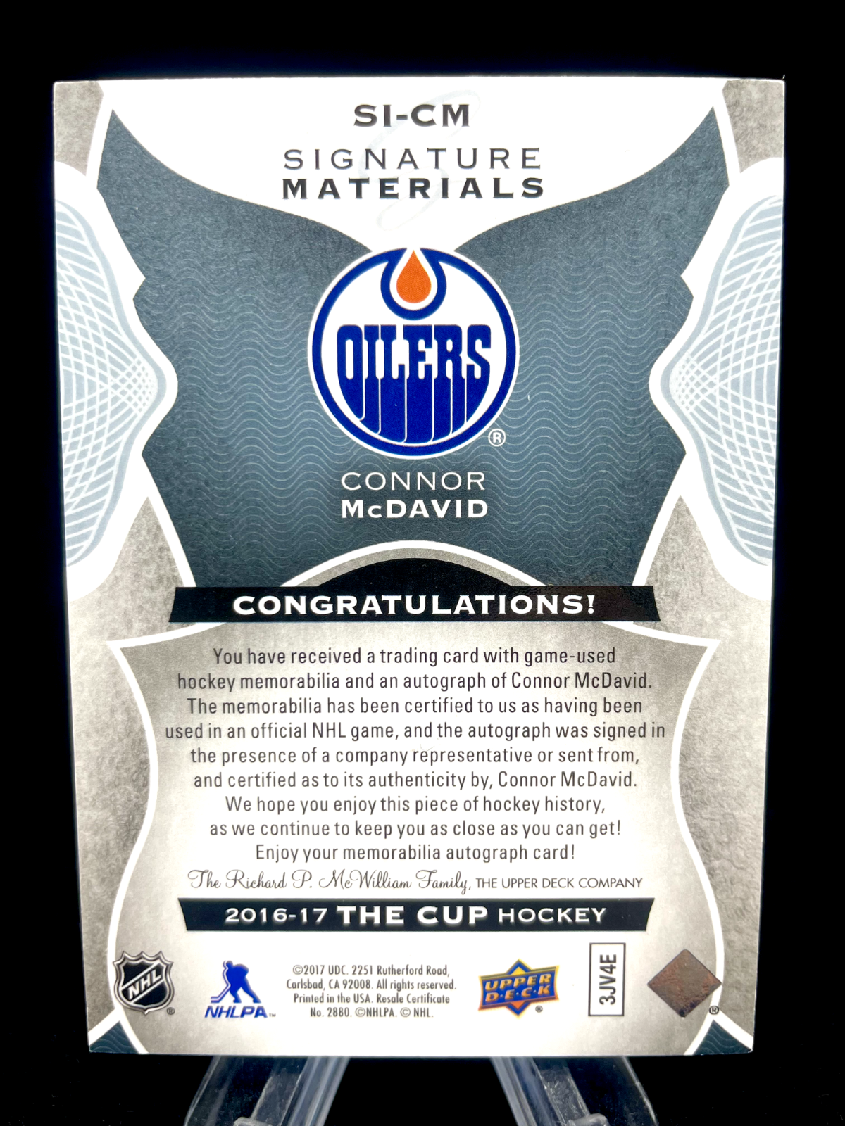 Connor McDavid 2016-17 UD The Cup Signature Materials Patch Auto /25 2nd YEAR